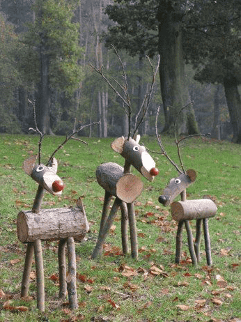 Garden reindeer made from pieces of logs