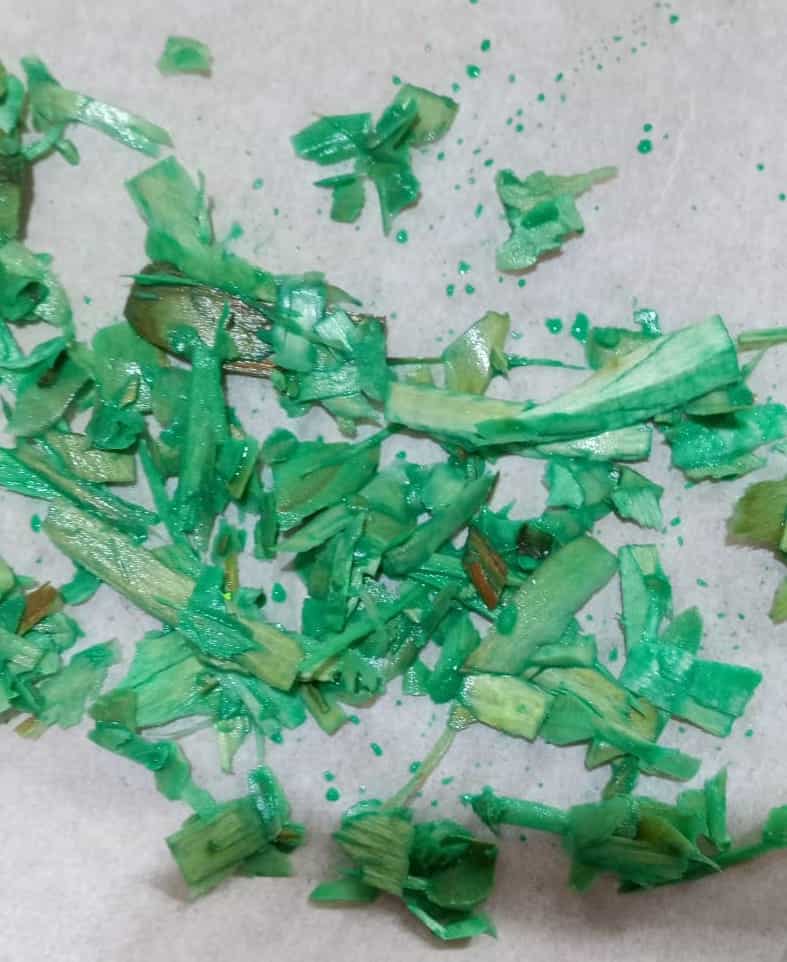 Easter Tutorial: the rabbit hole! Detail showing how to dry wood shavings on baking paper