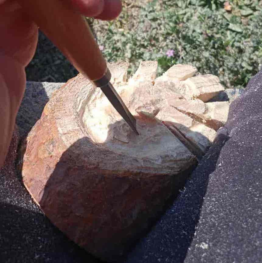 Easter Tutorial: the rabbit hole! Dig into the trunk with a gouge and a hammer