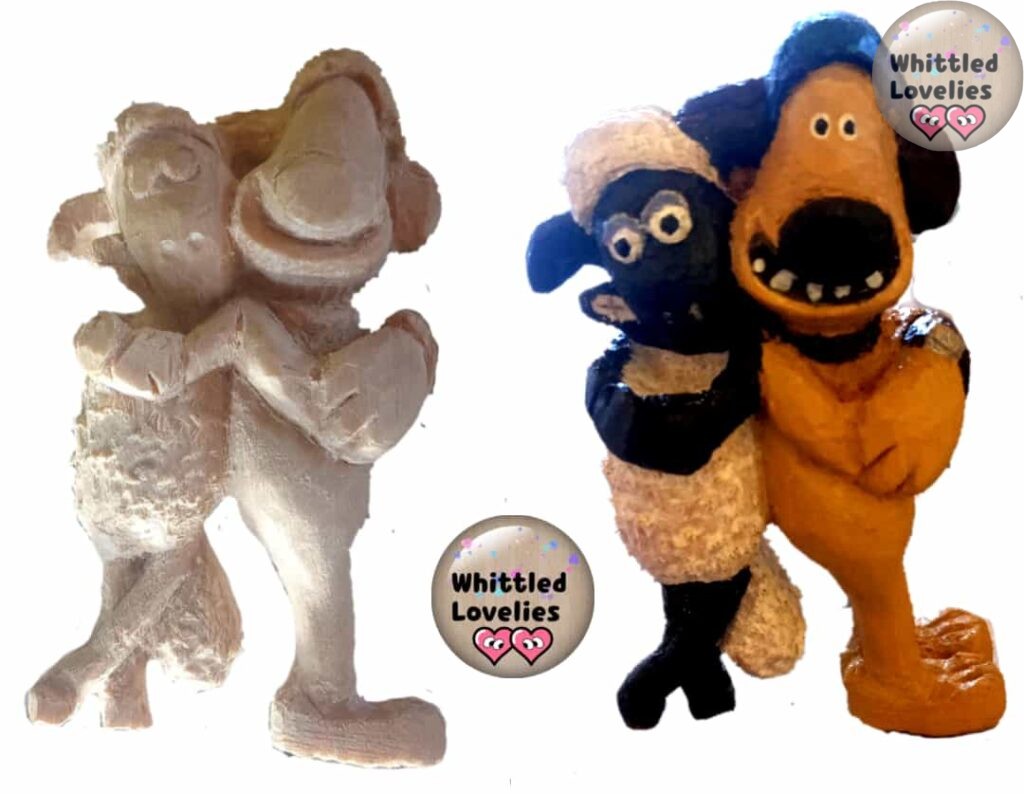 Shawn the sheep e il suo compagno di avventure Bitzer. Intagliati con coltello da intaglio Flexcut KN13
