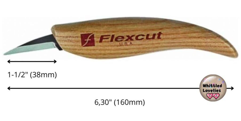 Coltelli Flexcut KN13. Dettaglio della misura della lama e del coltello completo.