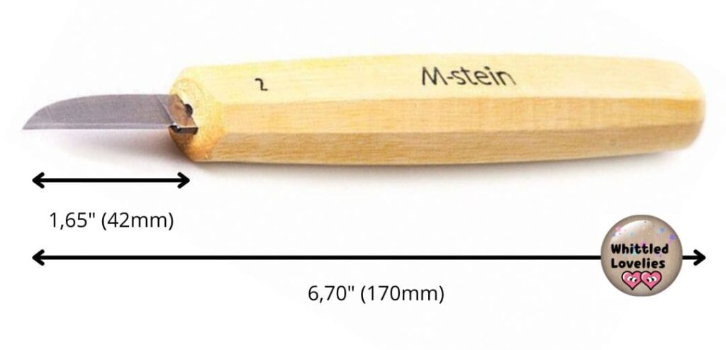 Coltelli M-Stein N2. Dettaglio misura della lama e del coltello totale.