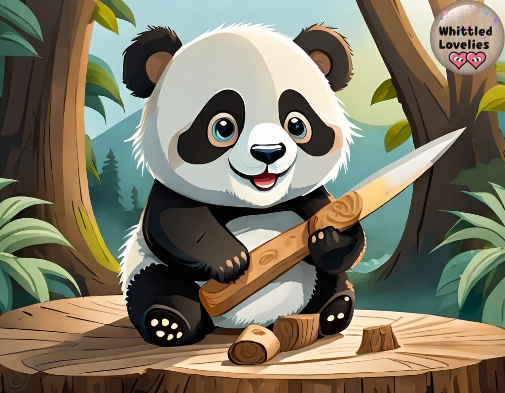 Pagina benvenuto - Un panda cartoon con un coltello da intaglio legno in mano