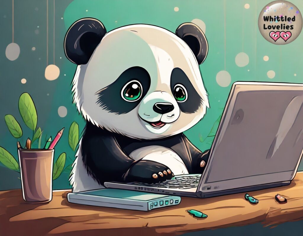 pagina contatto - un panda cartoon che usa un computer