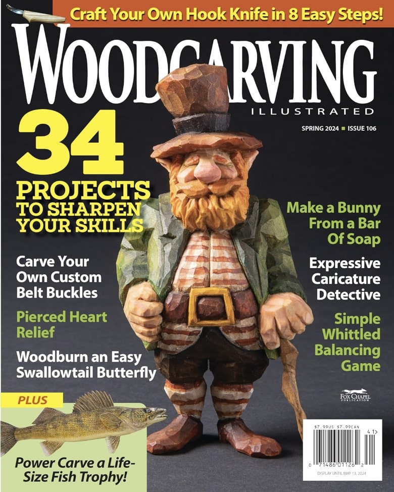 come intagliare il legno - copertina della rivista woodcarving illustrated